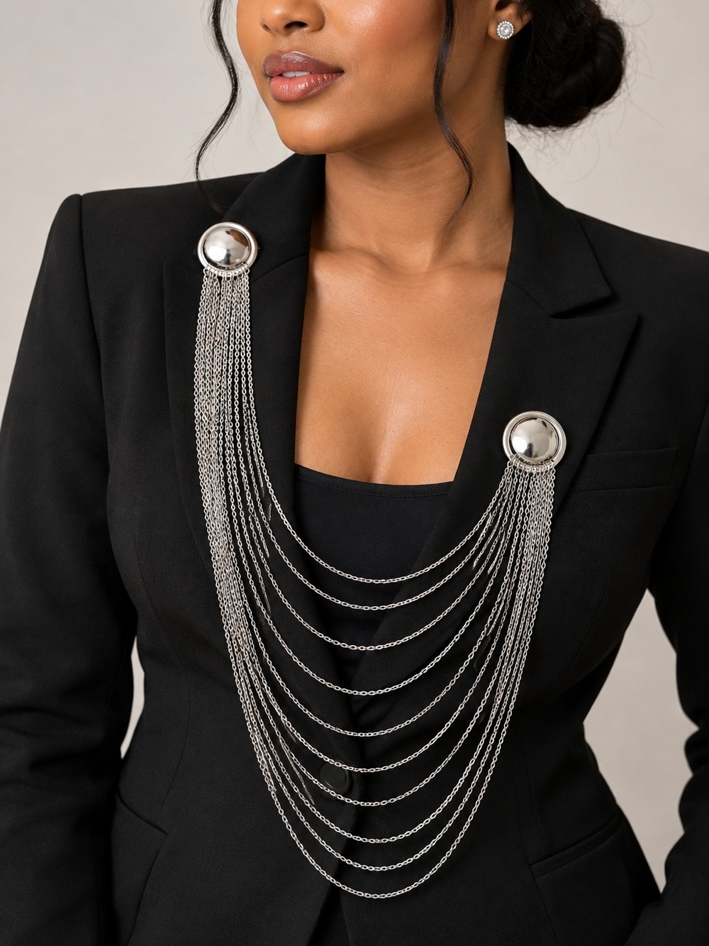 Silver Multi-Strand Chain Brooch Set - Women Jewelry